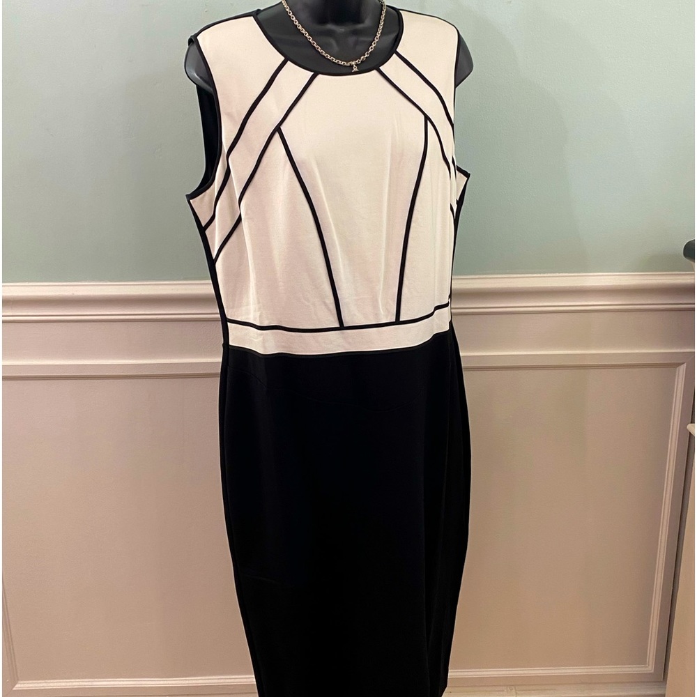 White House Black Market -Black and White heavy gauge stretch knit dress.